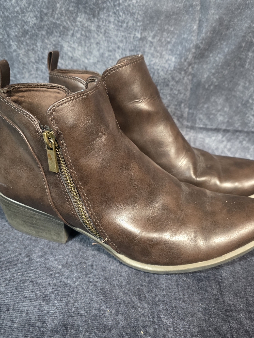 Women's Brown Leather Ankle Booties with Side Zip